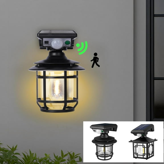 Yhmxh Outdoor Solar Wall Lights With Motion Sensor, Dusk To Dawn Modern Exterior Porch Lights Wall Mount with 3 Lighting Modes, Waterproof Outside Wall Lighting for Garage Backyard Patio Doorway