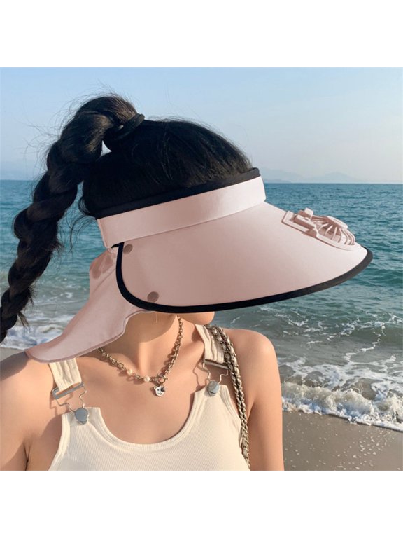 Outdoor Visor Hat with Fan, Fan Visor Hat with Neck Flap for Woman, Battery Powered USB Charging Sun Visor Fan Hat with Built in, 3 Speed Adjustment Sun Protection for Outdoor Beach Travel