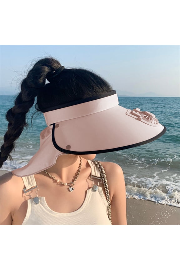 Outdoor Visor Hat with Fan, Fan Visor Hat with Neck Flap for Woman, Battery Powered USB Charging Sun Visor Fan Hat with Built in, 3 Speed Adjustment Sun Protection for Outdoor Beach Travel