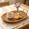 thumbnail image 1 of Yhmxh Oval Handwoven Rattan Serving Tray with Double Handles, Woven Bread Basket & Fruit Bowl for Kitchen Counter, Stackable Wicker Platter Plastic Rattan Baskets for Fruits, Snacks, Fries, Bread, 1 of 6