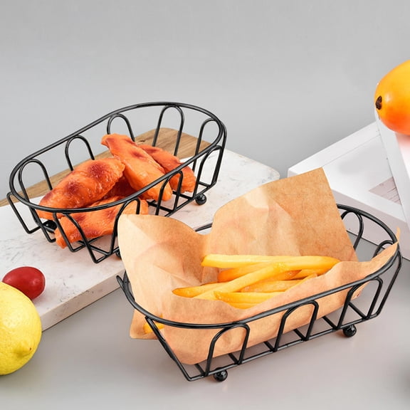 Yhmxh Oval Metal Wire Fry Basket, Small Stainless Steel Bread Serving Fries Holder Snack Serving Basket, Kitchen Fried Food Container for Chicken, Fast Food, Sticks, Bar, Cafe, Restaurant