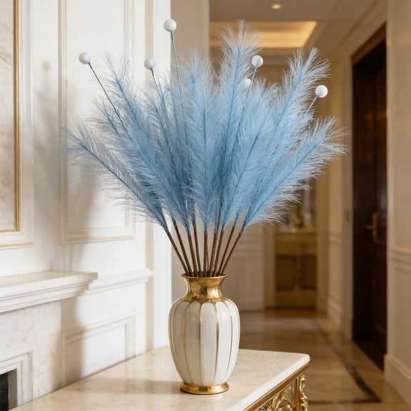 Yhmxh Pampas Grass Decor 28 Inch Faux Pampas Grass Artificial Dried Flowers Small Vase Filler Pompas Grass, Artificial Fluffy Pampas Grass Decor for Home Room Birthday Bathroom Party Wall 1Pcs