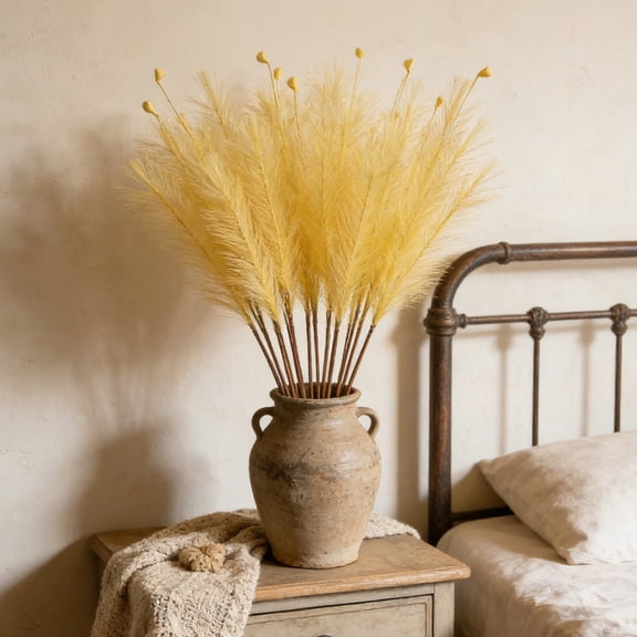 Yhmxh Pampas Grass Decor 28 Inch Faux Pampas Grass Artificial Dried Flowers Small Vase Filler Pompas Grass, Artificial Fluffy Pampas Grass Decor for Home Room Birthday Bathroom Party Wall 1Pcs