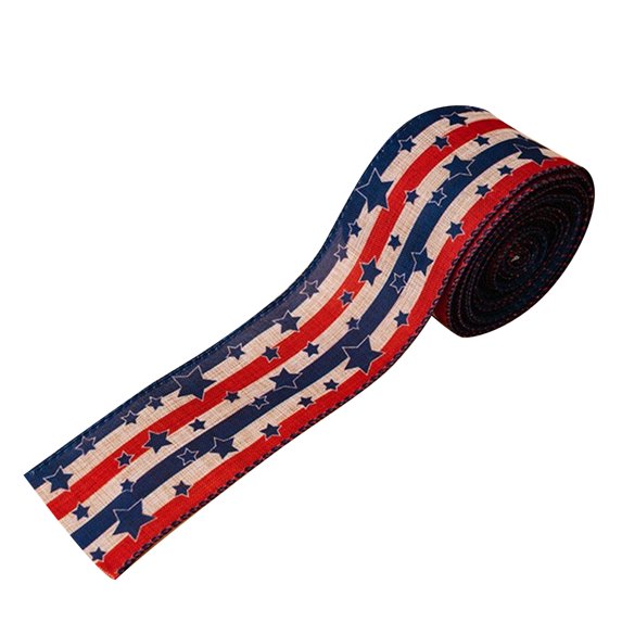 Yhmxh Patriotic Ribbon Wired 4th of July Burlap Ribbon 2.36" Red White Blue Ribbon USA Flag Stars Truck Striped Ribbon for Memorial Day Independence Day Veterans Day Farmhouse Decor(2.36" x 195")