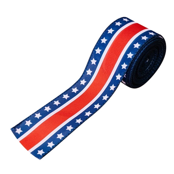 Yhmxh Patriotic Ribbon Wired 4th of July Burlap Ribbon 2.36" Red White Blue Ribbon USA Flag Stars Truck Striped Ribbon for Memorial Day Independence Day Veterans Day Farmhouse Decor(2.36" x 195")