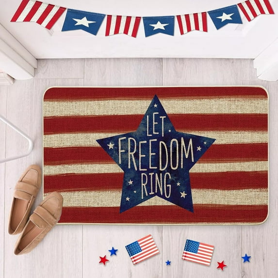 Yhmxh Patriotic Stars Stripes 4th of July Doormat Rug, 16x24 inch Independence Memorial Day America Front Door Mat, Indoor Outdoor Non Slip Rubber Backing Seasonal Entryway Kitchen Floor Decoration