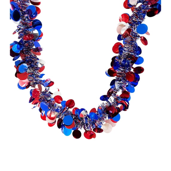 Yhmxh Patriotic Tinsel Garland 4th of July Decorations Metallic Star Red White Blue Garland for Independence Day Memorial Day Tree Banister Fireplace Home Party Indoor Outdoor Decoration