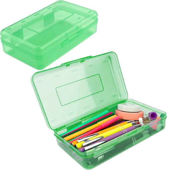 Yhmxh Pencil Box, Clear Pencil Case, Large Capacity Plastic Hard Pencils Case Crayon Box with Snap-Tight Lid Stackable for Pens Pencils Office Supplies Stationery Storage Organizer Box