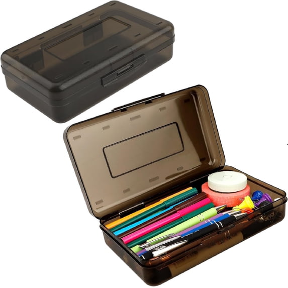 Yhmxh Pencil Box, Clear Pencil Case, Large Capacity Plastic Hard Pencils Case Crayon Box with Snap-Tight Lid Stackable for Pens Pencils Office Supplies Stationery Storage Organizer Box