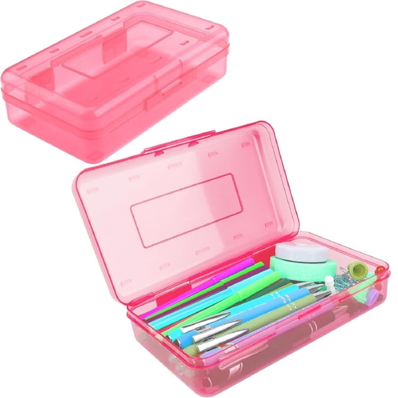 Yhmxh Pencil Box, Clear Pencil Case, Large Capacity Plastic Hard Pencils Case Crayon Box with Snap-Tight Lid Stackable for Pens Pencils Office Supplies Stationery Storage Organizer Box