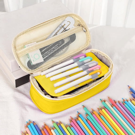 Yhmxh Pencil Case Large Capacity Pencil Pouch Holder, Box Multi-Compartment Marker Storage Bag Desk Organizer, Portable Stationery Organizer for Office Supplies Travel Organizers College