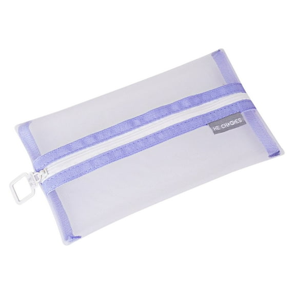 Yhmxh Pencil Pouch Clear Makeup Bags Nylon Mesh Pen Pouch with Zipper Pencil Case Stationery Storage Bag for Home Office Supplies Cosmetics Travel Accessories (Purple)