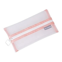 Yhmxh Pencil Pouch Clear Makeup Bags Nylon Mesh Pen Pouch with Zipper Pencil Case Stationery Storage Bag for Home Office Supplies Cosmetics Travel Accessories (Pink)