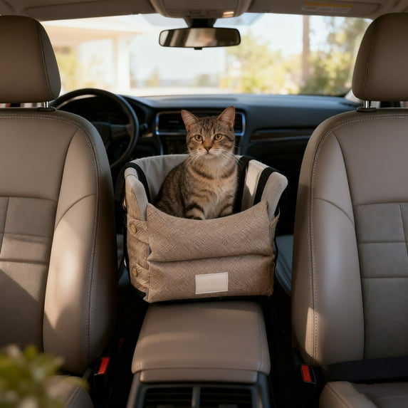 Yhmxh Pet Car Seat for Pet, Portable & Waterproof Oxford Dog Car Booster Seats, Comfort Cushion & Storage Pockets with Adjustable Straps, Foldable Travel Look Out Bag for Small Medium Dogs & Cats