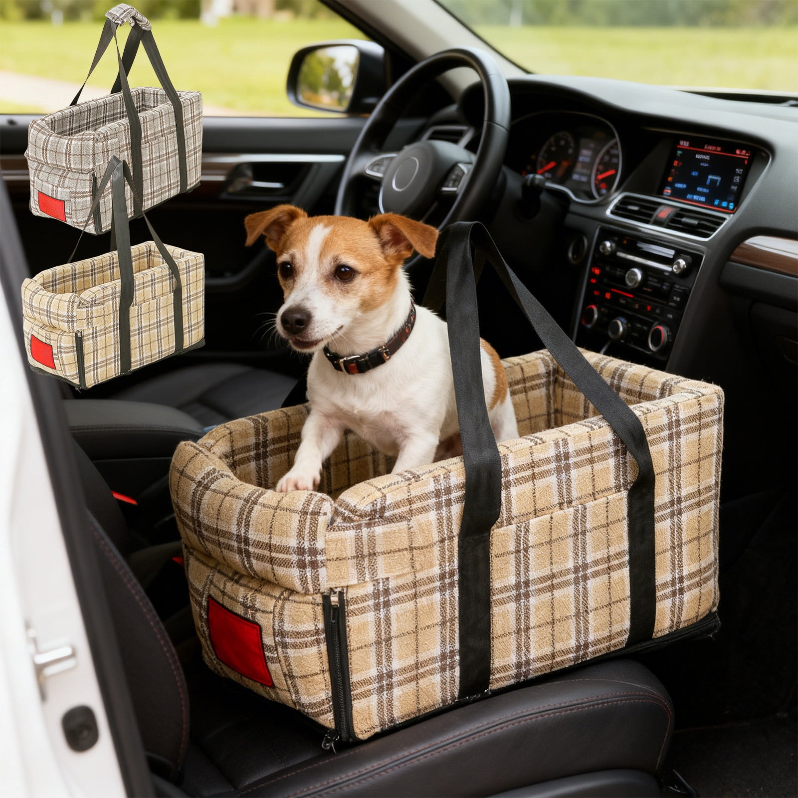 Yhmxh Pet Car Seat for Pet, Portable & Waterproof Oxford Dog Car Booster Seats, Comfort Cushion & Storage Pockets with Adjustable Straps, Foldable Travel Look Out Bag for Small Medium Dogs & Cats