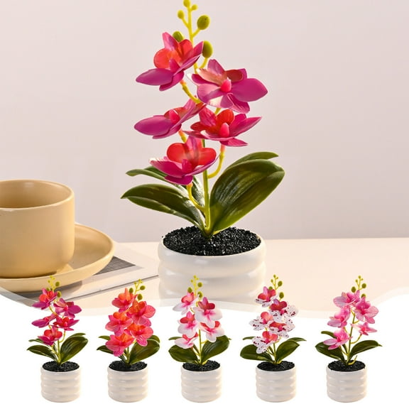 Yhmxh Phalaenopsis Bonsai Potted, Red Pink Fake Orchids Flowers in Pot Faux Orchids Artificial Flowers Washable Silk Orchid Phalaenopsis Decor for Home Wedding Table Centerpiece Bathroom Office