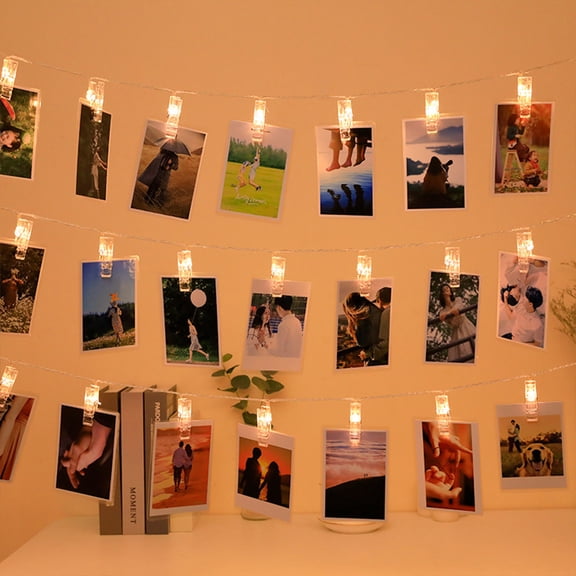 Yhmxh Photo Clip 19.7Ft - 50 LED Fairy String Lights with 50 Clear Clips for Hanging Pictures, Photo String Lights with Clips - Perfect Dorm Bedroom Wall Decor Wedding Christmas Decorations