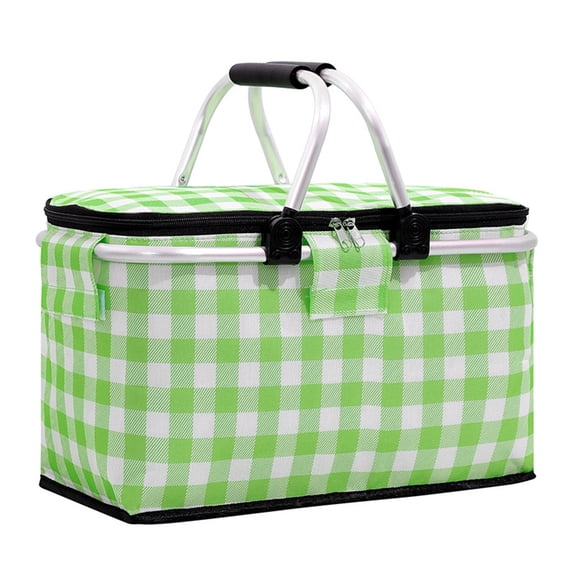 Yhmxh Picnic Basket Cooler Bag, Lunch Camping Food Box, 22L Water Resistant & Leakproof Collapsible Portable Cooler Basket Set with Aluminium Handle for Travel, BBQ Travel Camping Baskets, Green