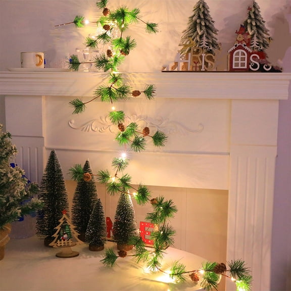 Yhmxh Pine String Light, Christmas Lighted UP Garland, 6.56FT Xmas Garland with 20 LED light, Battery Operated Pine Cone Fairy String Lights for Stairs Railing Mantle Fireplace Party Xmas Holiday