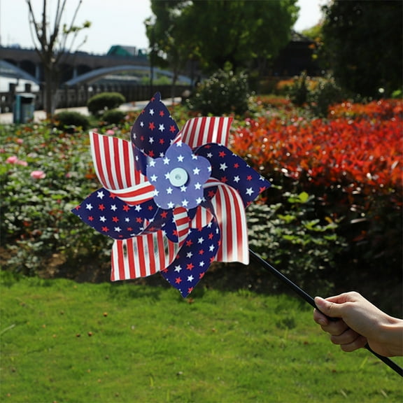 Yhmxh Pinwheels Patriotic Decorations, 360° Rotating American Flag Wind Spinner Yard Pinwheels for Independence Day, Red White and Blue Pinwheel for Memorial Day July of 4th Party Supplies