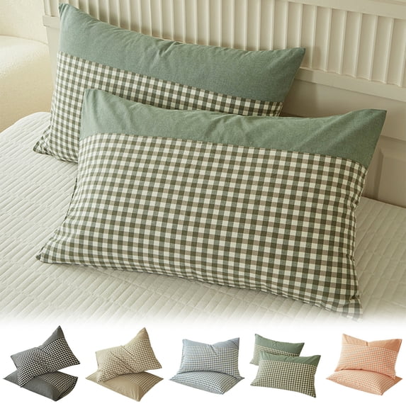 Yhmxh Plaid Pillow Shams Checkered Pillowcase Set of 2, Gingham Pillow Covers Queen Standard Pillow Cases Soft Microfiber Pillow Cases with Envelope Closure, Retro Farmhouse Pillowcase (20"x30")