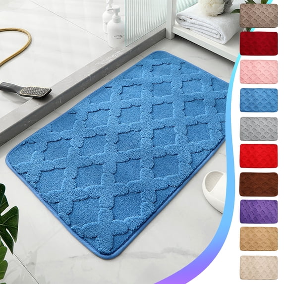 Yhmxh Plush Bathroom Rug, Extra Thick & Soft Microfiber Shaggy, Machine Washable Bath Mats, Absorbent Bath Rugs, Non-slip Rubber Backing Bath Mat for Bathroom Floor, Tub and Shower (Blue)