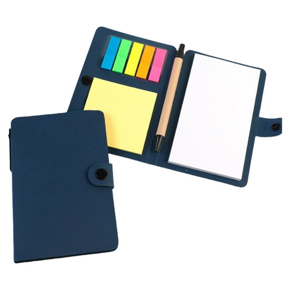 Yhmxh Pocket Notebook with Pen and Sticky Notes Set, Included Mini Pocket Notepad Binder Notepad Holder, 3.9 x 6 Inch Self Stick Memo Pad Notepad for Travel Office (Blue)
