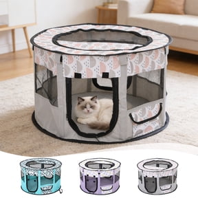 Yhmxh Portable Foldable Cat Playpen, Collapsible Mesh Exercise Kennel Playpen, Oxford Tent Kennel Cage Pen Tent for Dogs Cat and Rabbit Travel Dog Playpen Indoor 27.56"x27.56"x15.7"
