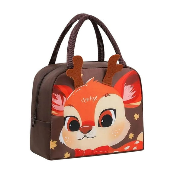 Yhmxh Portable Insulated Lunch Bag, Cute Reusable Lunch Tote with Lovely Pattern for Picnic, Leakproof & Waterproof Bento Container Box for Handbag, Work, Office, Travel(Brown)