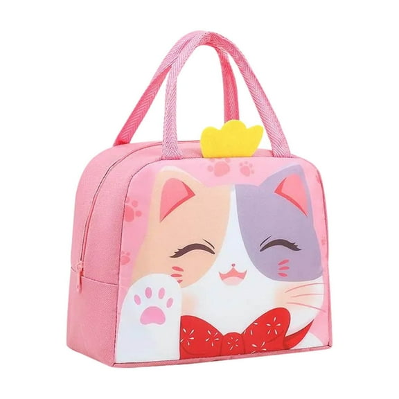 Yhmxh Portable Insulated Lunch Bag, Cute Reusable Lunch Tote with Lovely Pattern for Picnic, Leakproof & Waterproof Bento Container Box for Handbag, Work, Office, Travel(Pink)