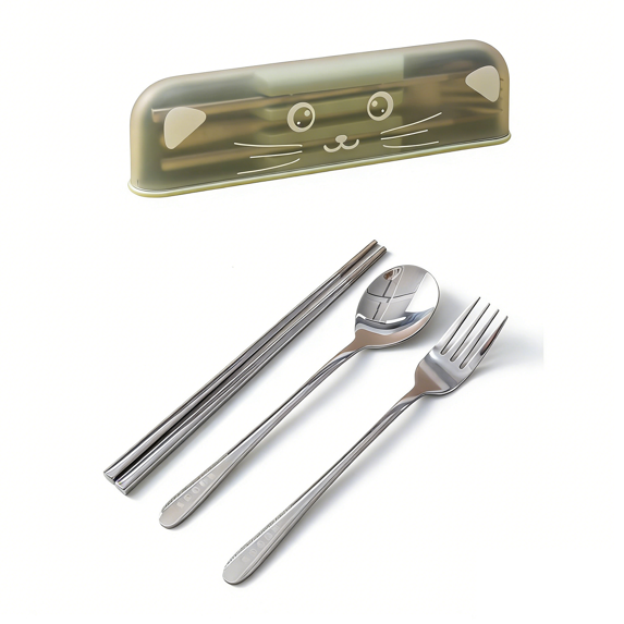 Yhmxh Portable Stainless Steel Cutlery Set with Travel Case, 3-Piece Reusable Utensils (Chopsticks, Spoon, Fork) for Lunch, BPA-Free Silverware Tableware Set with Storage Box for Work and Outdoor