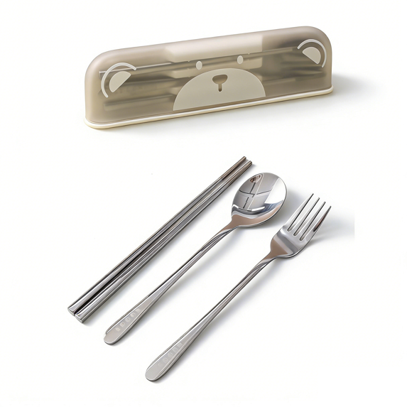 Yhmxh Portable Stainless Steel Cutlery Set with Travel Case, 3-Piece Reusable Utensils (Chopsticks, Spoon, Fork) for Lunch, BPA-Free Silverware Tableware Set with Storage Box for Work and Outdoor