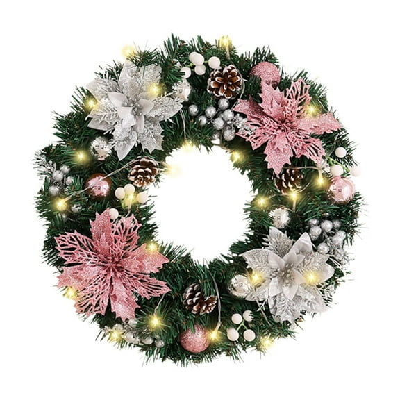 Yhmxh Pre-Lit Christmas Wreath for Front Door, Lighted Xmas Wreath with 60 LED Lights, Berries & Pine Battery Operated Artificial Christmas Wreath Decoration for Outdoor Home Window Wall (12 inches)