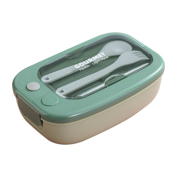 Yhmxh Rectangular Bento Box for s & Adults - Microwave Lunch Box Containers With Spoon & Fork - Durable for On-the-Go Meal, BPA-Free & 2-Compartment, Home Supplie (Green)