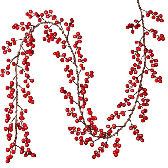 Yhmxh Red Berry Garland Christmas Garland, Flexible Artificial Burgundy Berry Garland for Indoor Outdoor, Fall Winter Berry Garland for Fireplace Christmas Decoration Holiday NewYear Decor