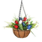 Yhmxh Red, White and Blue Artificial Patriotic Hanging Basket - 4th of July Front Door Decorations, Independence Day Yard Decorations, Patriotic Home Decor, Artificial Flower