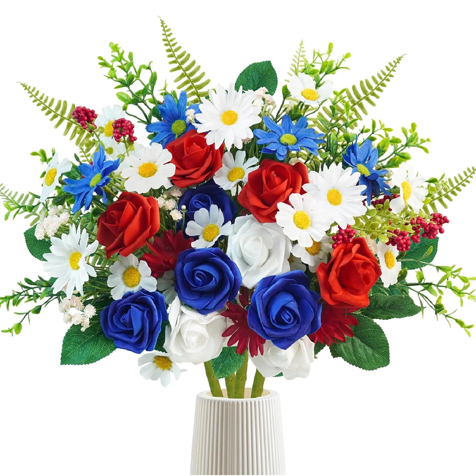 Yhmxh Red White and Blue Flowers Artificial Mixed Patriotic Flower Silk ...