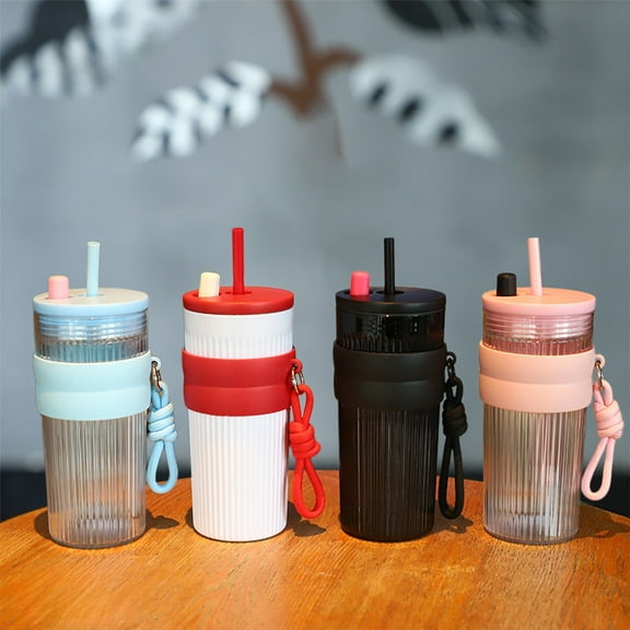 Yhmxh Reusable Boba Tea Cups with Rope, 750ml/26oz Iced Coffee Cup with Straw and Lid, Leakproof Clear Plastic Cups Tumbler, BPA Free Insulated Smoothie Tumbler, Wide Straw for Bubble Tea