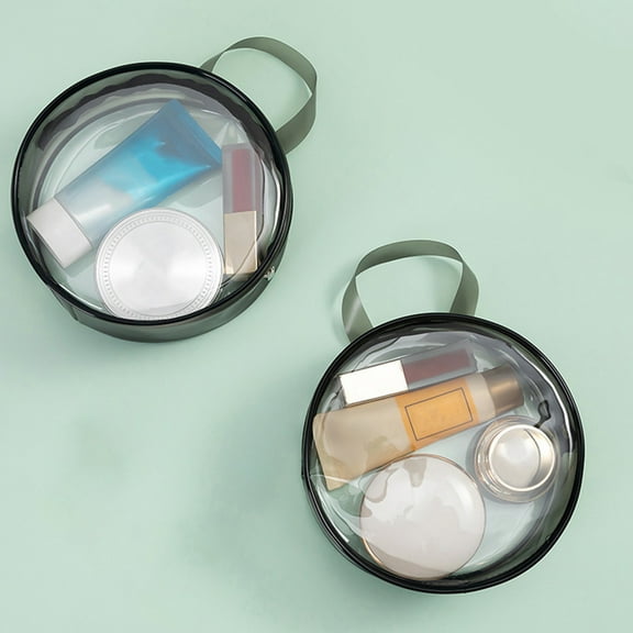 Yhmxh Round Transparent Cosmetic Bag Organizer, Clear Dustproof Toiletry Carry Pouch with Zipper, Waterproof Makeup Bag Portable Hanging Bag for Women Bathroom Travel, Storage Bag Display Bag