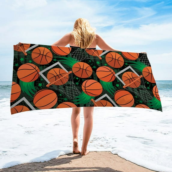 Yhmxh Sand Free Beach Towels, 30x60 Inch Sports Style Microfiber Pool Towels with Basketball Pattern, Oversized Quick Dry Sturdy Beach Towel for Beach, Gym, Pool Party, Vacation