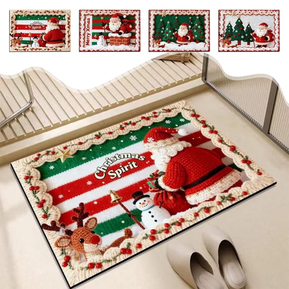 Yhmxh Santa Claus Bath Mat, Christmas Bathroom Decor Diatom Mud Mat, Absorbent Cute Winter Snow Christmas Bathroom Rug, Non-slip Christmas Rugs Machine Washable, Bathroom Mats for Bathtub Sink