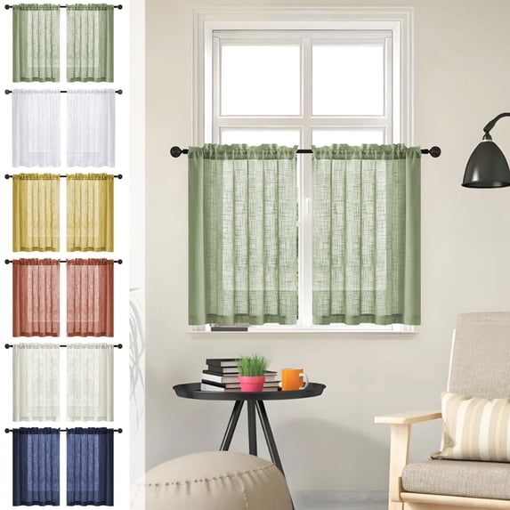 Yhmxh Semi Curtains 30 inches Length, Linen Sheer Short Curtains for Small Window, Half Privacy Light Filetring Tier Valance for Kitchen Bathroom Window Over Sink, W 25" x L 30", 2 Panels Set