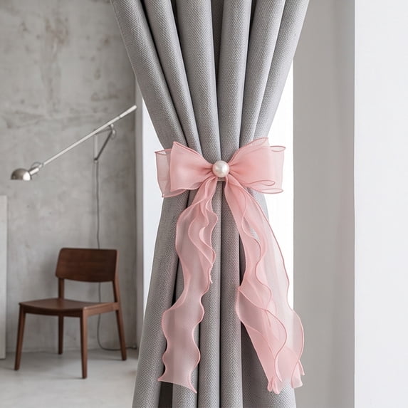 Yhmxh Sheer Organza Bow Curtain Tiebacks with Wavy Streamers, Pre-Tied Elegant Ribbon Bow Curtain Holdbacks, Decorative Window Curtain Tie Backs for Bedroom Living Room Wedding Home Decor