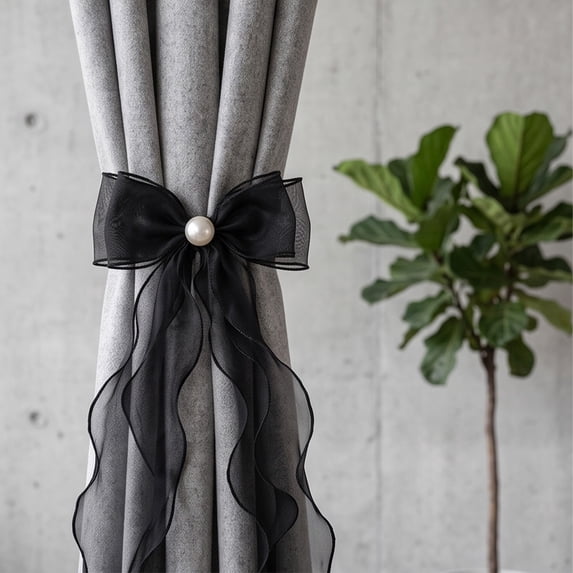 Yhmxh Sheer Organza Bow Curtain Tiebacks with Wavy Streamers, Pre-Tied Elegant Ribbon Bow Curtain Holdbacks, Decorative Window Curtain Tie Backs for Bedroom Living Room Wedding Home Decor