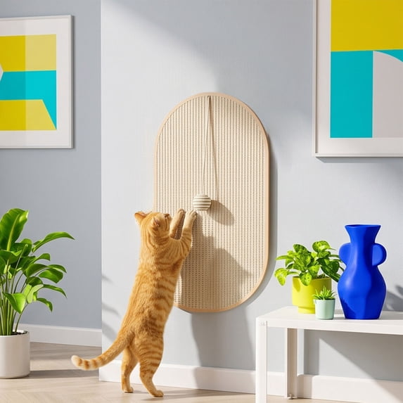 Yhmxh Sisal Cat Scratcher Mat & Wall Scratchers for Indoor Cats, Cat Scratch Pad with Hanging Ball Toy, Sisal Scratching Board, Wall & Floor Dual‑Use Cat Claw Sharpening Toy to Protect Furniture