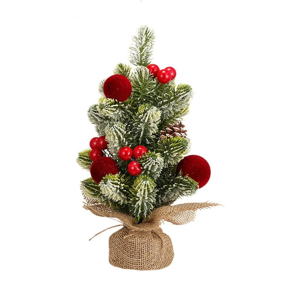 Yhmxh Small Christmas Tree, Mini Tabletop Christmas Tree Decor Artificial Mini Xmas Tree, Small Christmas Potted Plants Decorations with Red Christmas Ball Santa Figure Pine Cones for Office Home