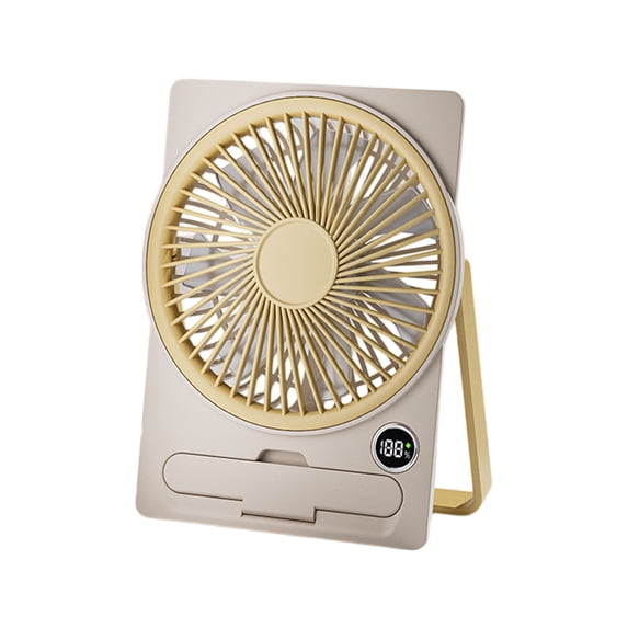 Yhmxh Small Desk Fan, 5 Speeds Adjustable Quiet Portable Rechargeable USB Fan With Digital Display, 180° Summer Wall-Mounted Fans for Home Office Kitchen Travel Outdoor (Yellow)
