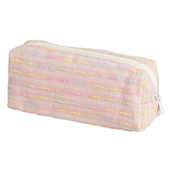 Yhmxh Small Pencil Pouch Pen Pouch Office Stationery Storage Bags Mini Makeup Bag Embroidered Cotton Thread Zipper Pouch Travel Canvas Make Up Organizer Tool Pouch (Pink)