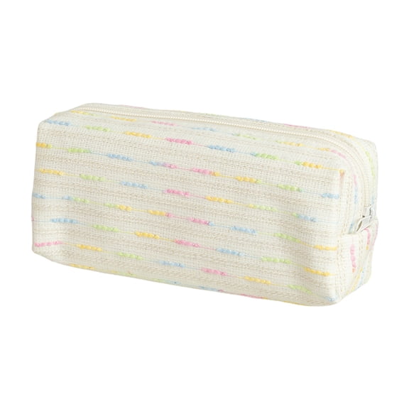 Yhmxh Small Pencil Pouch Pen Pouch Office Stationery Storage Bags Mini Makeup Bag Embroidered Cotton Thread Zipper Pouch Travel Canvas Make Up Organizer Tool Pouch (White)