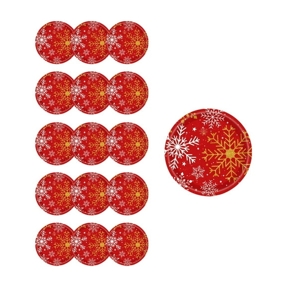 Yhmxh Snowflake Christmas Plates Cup Napkins, Cute Winter Christmas Round Tableware, Disposable Chrismas Paper Plates and Napkins Paper Cups for Xmas Party Supplies Favors Table Decor